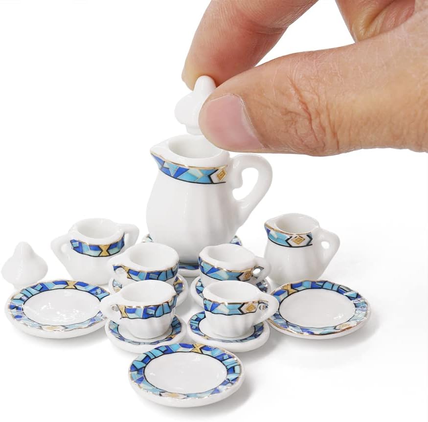 Odoria 1/12 Miniature Porcelain Tea Set 15Pcs Dollhouse Decoration Accessories, Grapes