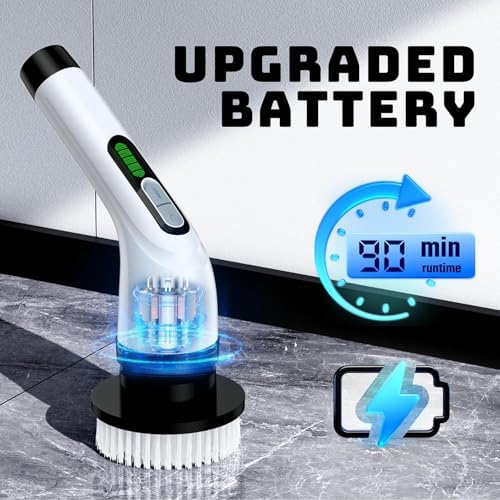 Electric Spin Scrubber for Bathroom: Shower Scrubber with Long Handle | Dual Speed Cordless Power Cleaning Scrub, 7 Brush Heads