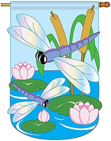 Two Group - Dragonfly Garden Friends - Everyday Bugs & Frogs Applique Decorative Vertical House Flag 28" x 44"
