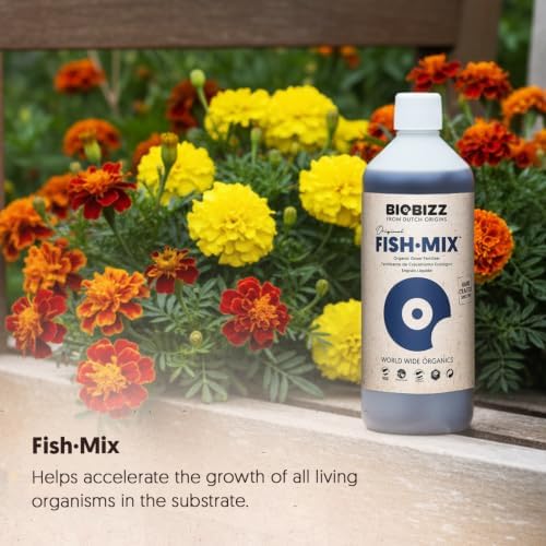 BioBizz 1L Fish-Mix Organic Liquid Fertiliser - Nitrogen-Rich Fish Emulsion Plant Feed for Soil, Coco and Hydroponics - Stimulates Microbial Activity for Vigorous Vegetative Plant Growth