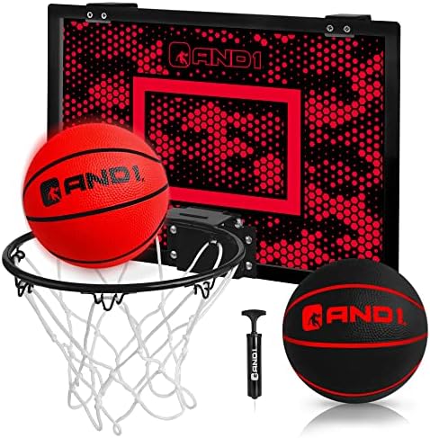 AND1 Over the Door Mini Basketball Hoop: 18x12 Shatterproof Backboard, 2 Mini Basketballs