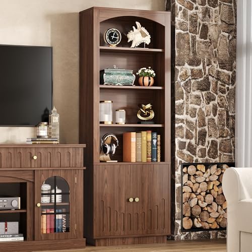 IRONCK Book Shelf and Bookcases with Doors Floor Standing 6 Shelf Display Storage Shelves, 70.8" Tall Bookcase for Home Office, Living Room