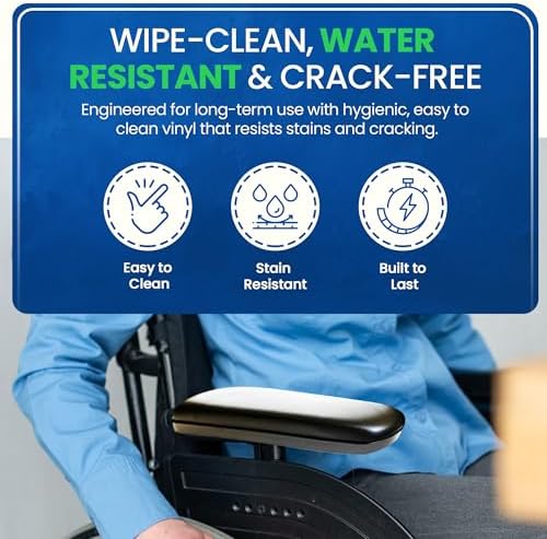 Healthline Padded Armrest For Wheelchairs Vinyl Pair, Universal Arm Pads Replacement 10" DESK ARM, Black
