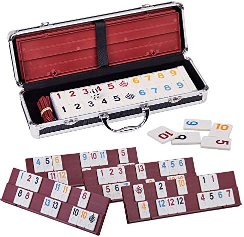 Doublefan Rummy Cube 4 Player Edition, 106 Rummy Cube Game Set with with 4 Plastic Racks in Portable Aluminum Case