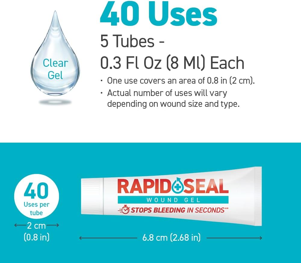 Rapid-Seal Hemostatic Wound Gel, 2 Tube, Stops Bleeding in Seconds