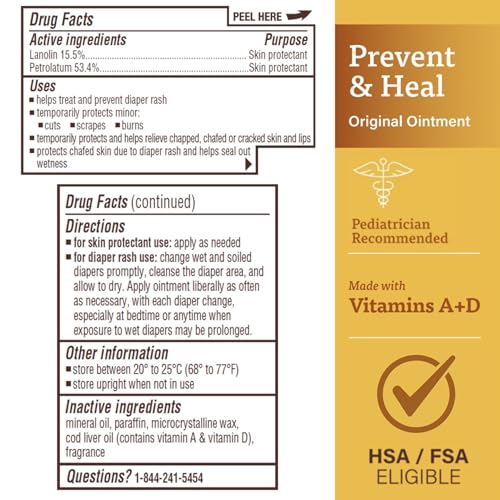 A+D Original Diaper Rash Ointment Prevents & Treats Diaper Rash, Moisturizing Skin Protectant with Vitamins A & D