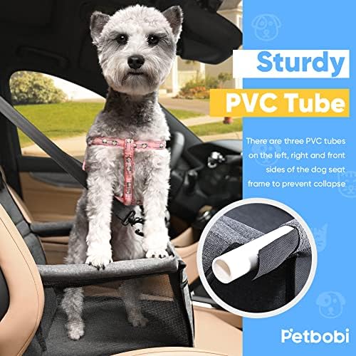 Petbobi Dog Car Seat for Small Dogs and Cats up to 15 lbs, Portable Booster | Pink, Water-resistant Oxford fabric, PVC Tubes, Folds Flat, Clip-on Leash Keeps Pups Secure and Drivers Focused