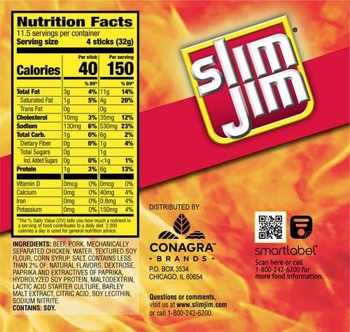 Slim Jim Smoked Jerky Snack Sticks, Original Flavor, 0.28 oz., 46-ct