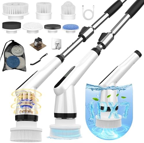 Dreazu Electric Spin Scrubber, 10-in-1 Shower Scrubber & Retractable Long Handle