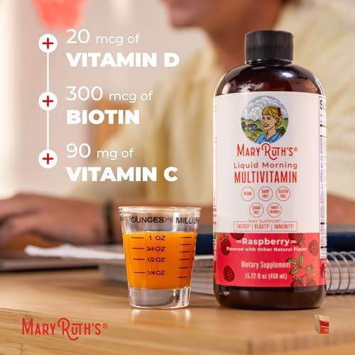 MARYRUTH'S Liquid Morning Multivitamin for Women, Men & Kids, 32 Servings | Vitamin A C D E B6 B12 Biotin Zinc, Beauty, Vegan, Non-GMO, Gluten Free