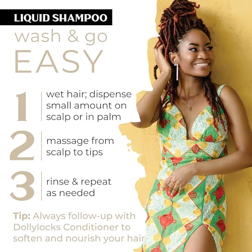 Dollylocks Clarifying Liquid Shampoo | Rosemary Peppermint Lemon | Paraben-free, Plant-Based, Vegan, Residue-Free Loc, Braid, Dreadlock Care | All hair types | 8oz