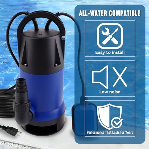 1.5HP Sump Pump, 4000GPH High Flow Clean&Dirty Water Pump