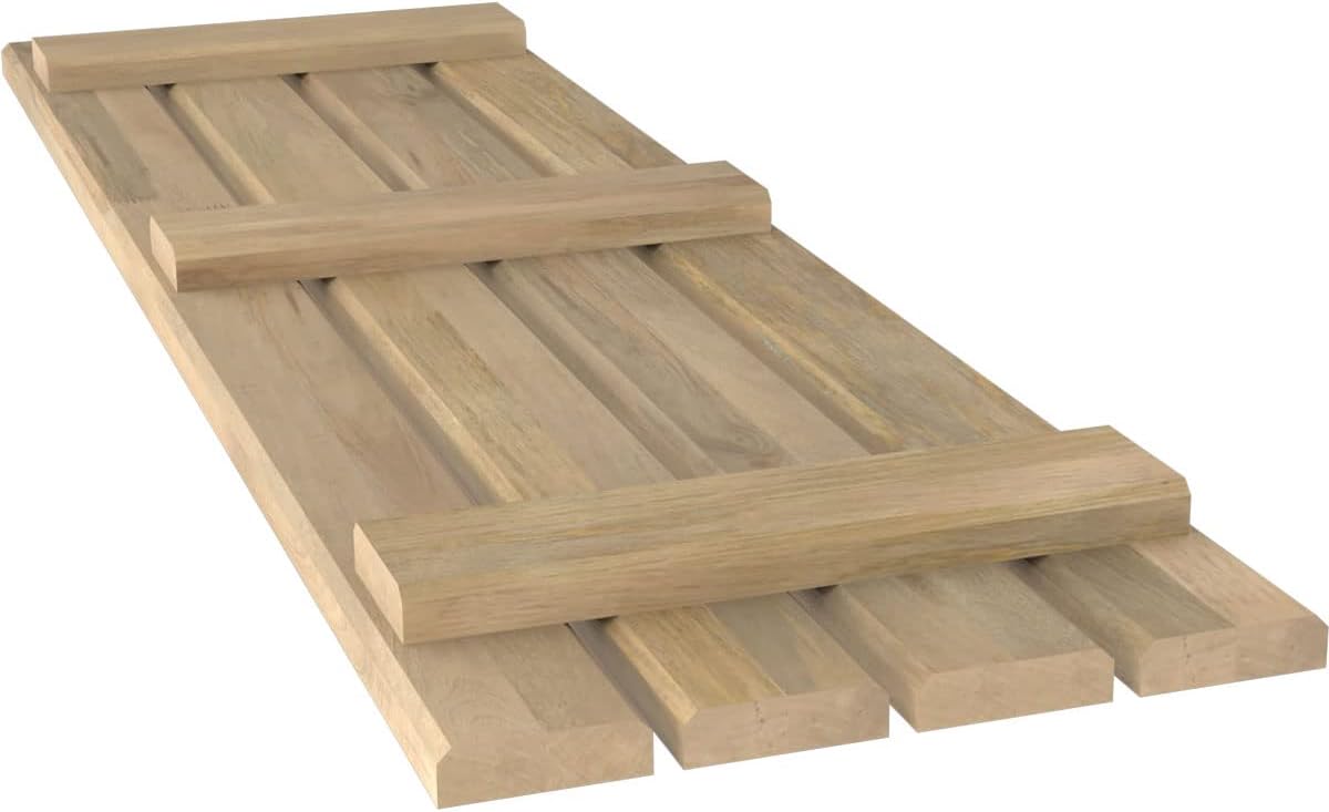 15 1/2"W x 72"H Americraft Four Board (3 Batten) Exterior Real Wood Spaced Board-n-Batten Shutters (Per Pair), Unfinished