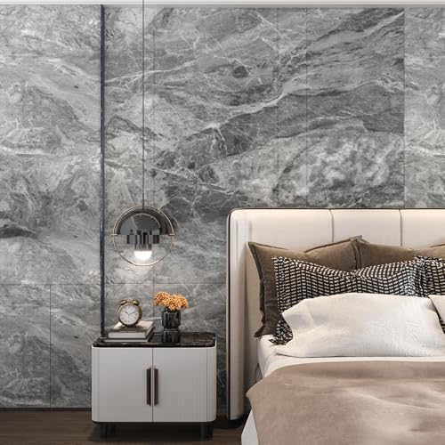 48x197inch Extra Wide Grey Marble Wallpaper Peel Stick Matte Thick Waterproof Adhesive Furniture Sticker Dark Gray Granite Textured Countertop Contact Paper Vinyl Wall Sticker for Bedroom Living Room