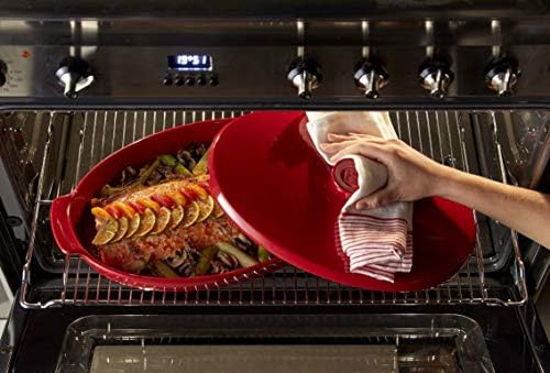 Emile Henry Made In France Fish Steamer for th Oven, 16" by 9.5", Burgundy Red