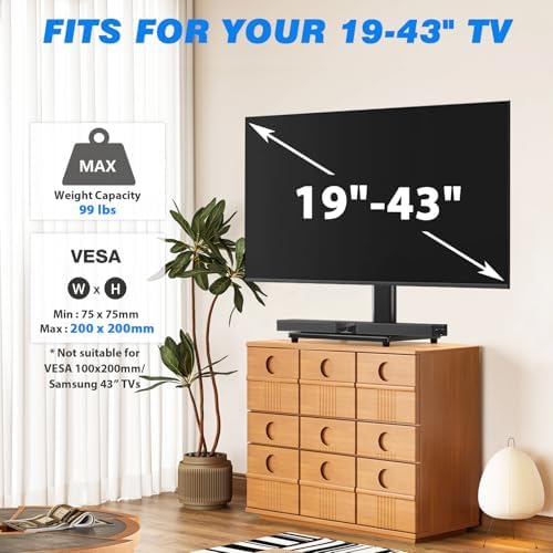 Rfiver Universal Swivel TV Stand for 27-50 55 60 Inch TVs | Height Adjustable Tabletop TV Stand Holds up to 88 lbs, Pedestal TV Stand with Tempered Glass Base, Replacement TV Mount