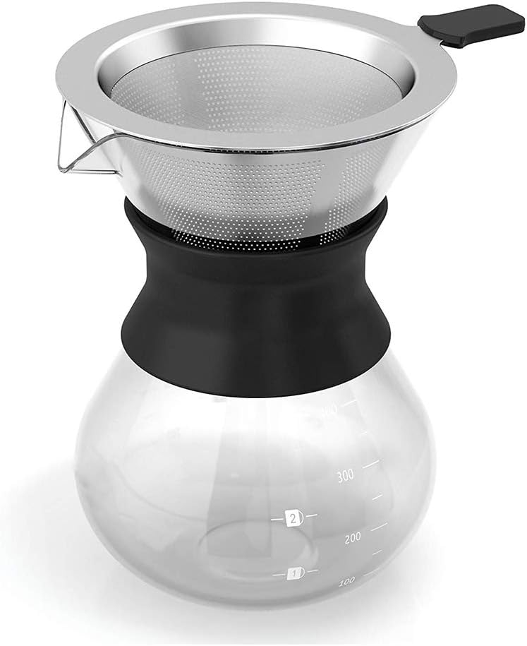 Boxtree Pour Over Coffee Maker Set with Reusable Stainless Steel Drip Filter Elegant Coffee Dripper Pot Glass Carafe & Permanent Stainless Steel