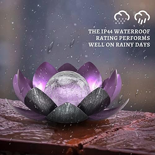 Outdoor Solar Lights, Garden Decor, Crackle Glass Globe, Waterproof Metal Lotus Flower Light for Patio, Lawn, Walkway, Tabletop, Ground