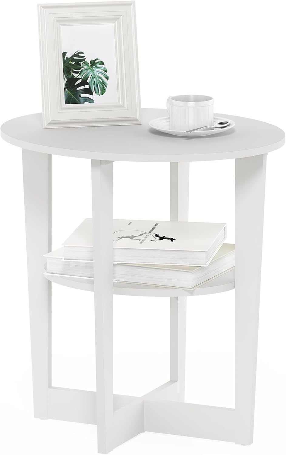 Furinno SIMPLE DESIGN Side Table, 2-Tier Modern End Table with Soft Edges, Open Shelves Night Stand, Bedside Table, for Living Room, Bedroom, French Oak