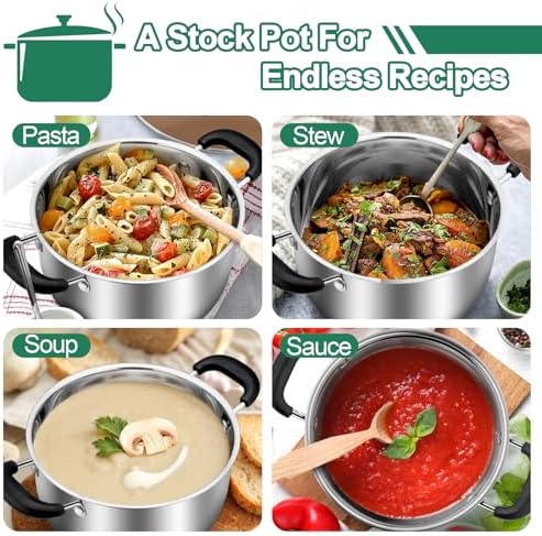 TeamFar 4 Quart Stock Pot, Stainless Steel Stock Pasta Soup Pot with Lid
