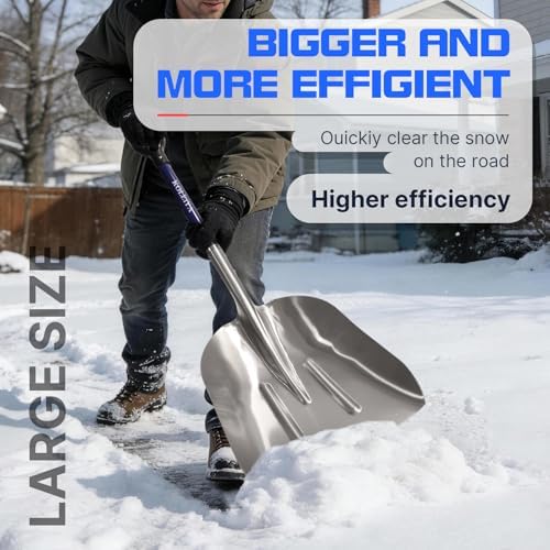 KOLEIYA Aluminum Snow Shovel Heavy Duty, 45-Inch Large Capacity Metal Scoop for Driveway, 3.7lbs Lightweight with Fiberglass D-Handle, Blue