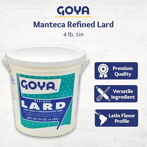 Goya Manteca Lard for Cooking and Baking, Rich Flavor for Tamales, 4 Pound | Bulk 4 Pound Tub, Premium Pork Fat, Rich Flavor for Tamales, Empanadas, And Pastries, Enjoy Any Time of Day, Great Taste