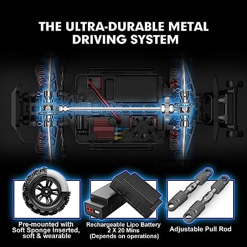 HYPER GO H16BM 1/16 RTR Brushless High Speed Electric 4X4 Off-Road Fast RC Car, Max 42mph, RC Truck, Remote Control, 2 Lipo Batteries for Adult