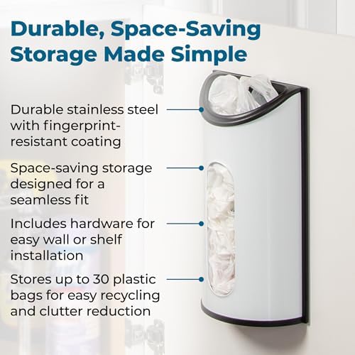 Honey-Can-Do Stainless Steel Plastic Bag Saver & Trash Bag Dispenser, Wall-Mounted Plastic Bag Organizer for Kitchen, Pantry, Garage