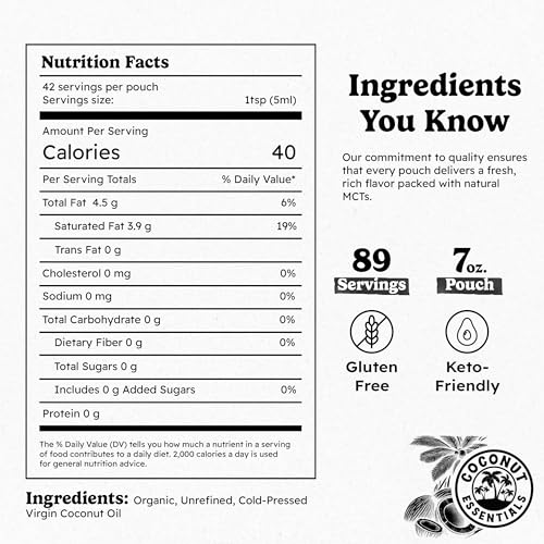 Coconut Essentials - Organic Coconut Oil for Coffee, Cold-Pressed, MCT Oil for Weight Loss, Brain & Digestive Health, Keto-Friendly, Natural Slim