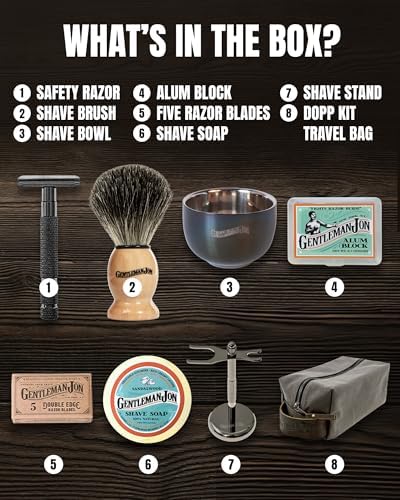 Gentleman Jon Deluxe Vintage Shaving Kit - 8pc Men's Safety Razor Gift Set