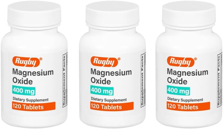 Rugby Magnesium Oxide 400 mg Tablets - Dietary Supplement - Gluten-Free - 120 Count (1 Pack)