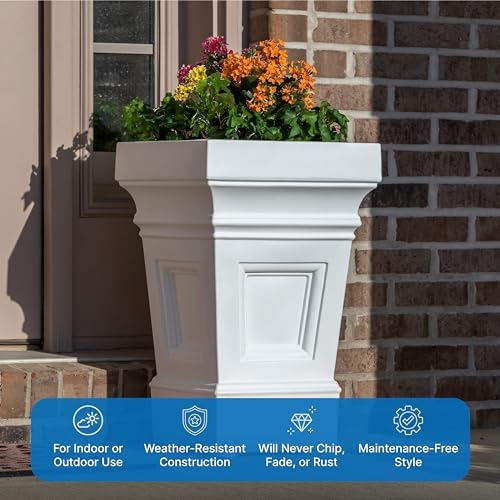 Step2 Atherton Square Planter, Large Planters for Outdoor Plants, Gardening and Flower Pot for Patio or Porch, Efficient Drainage, Durable Plastic