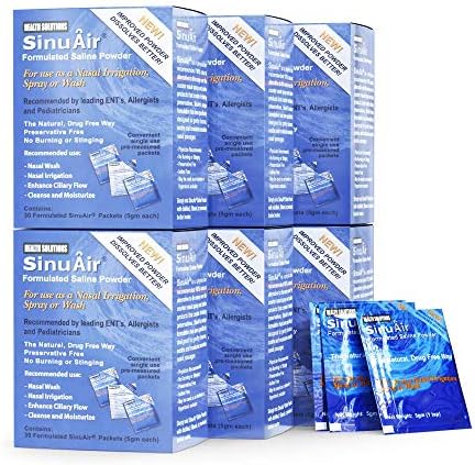 SinuAir Sinus Rinse Salt Solution - Saline Powder for SinuPulse System, Neti Pot Flush, Nasal Wash Squeeze Bottle, & Nose Irrigation, Enhanced Formulation & Cleaning for Sinuses, 180 Packets