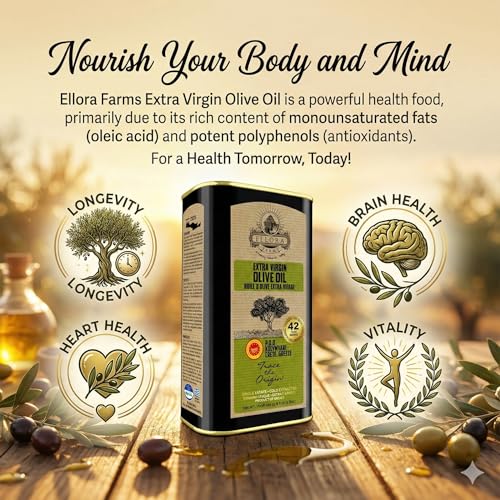 Ellora Farms, Greek Extra Virgin PDO Olive Oil, Traceable and Certified Single Estate, Kosher EK, 33.8 oz. Tin and 8.45 oz. Glass bottle Combo Pack