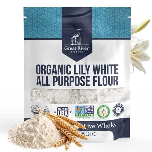 Great River Milling Organic Lily White All Purpose Flour, 25 lb | Organic Lily White All-Purpose Flour for cookies, cakes, muffins, biscuits, breads, pizza dough and pie crust; balanced