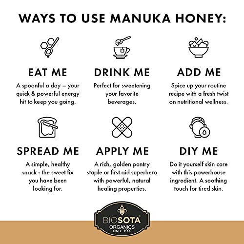 BIOSOTA Organic Manuka Honey MGO 1717+ - Medical Grade Manuka Honey from Australia NPA/ULF 31+, 100% Raw Unheated Pure Honey, 8.8oz (1717+)