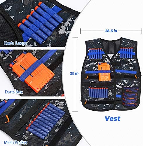 KKONES Kids Nerf Guns Tactical Vest Kit Darts Pouch Clips Mask Glasses