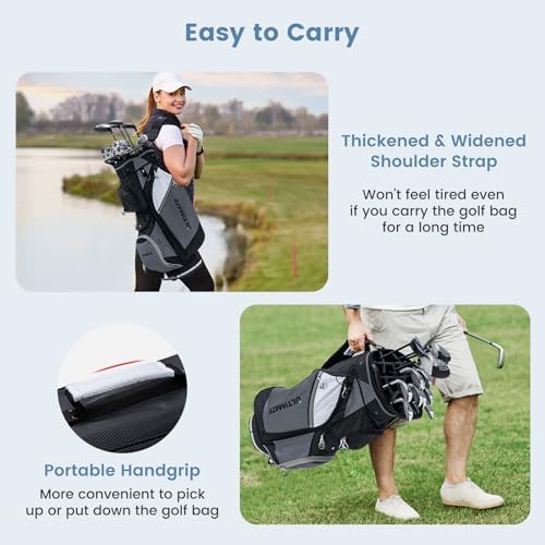 ULTIMATE Golf Cart Bag w/14 Way Top Dividers, Lightweight Golf Stand Bag w/Rain Hood & 7 Zippered Pockets Including a Cooler Pocket, Umbrella Holder