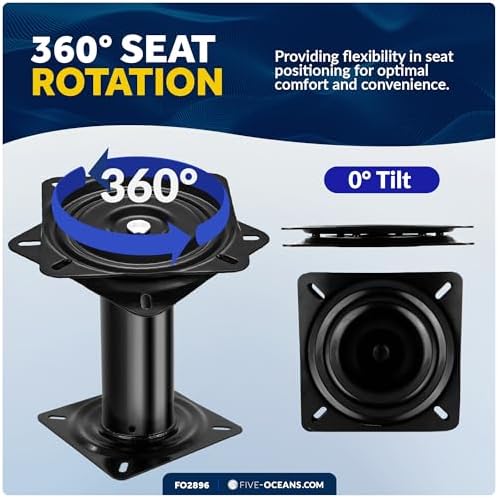 Five Oceans 8-Inch Boat Seat Pedestal, Boat Seat Pedestals with Seat Mount 360-Degree Swivel, Steel with Black Powder Coat Finish, 6-7/8-Inch (174mm) Base - Universal Mounting - FO2896