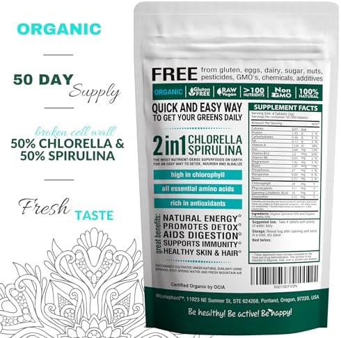 Organic Spirulina Chlorella Tablets - 50 Servings - 2-in-1 Superfood Algae Supplement for Natural Immune Support