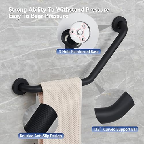 20 Inch Bathroom Grab Bar, Satin Brushed Nickel Angled Grab Bar with Anti-Slip Knurled Grip, Stainless Steel Bath Balance Bar, 1.0" Tube Safety Hand Rail Support, Handicap Elderly Assist Bath Handle