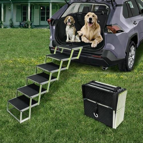Dog Ramps for Small & Big Dogs Portable Folding Pet Stairs with Nonslip Surface Foldable Truck Ramp Stairs for Car, SUV and Trucks, Supports Up to 250LBS, 6 Steps