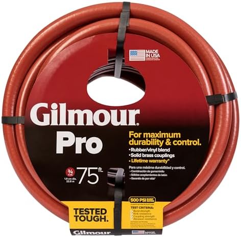 Gilmour Pro Commercial 3/4" x 75' Heavy Duty Water Hose, Durable and Kink Resistant 75 ft Garden Hose | 400 PSI burst strength