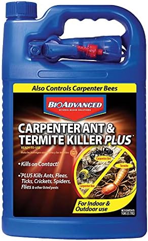 BioAdvanced Carpenter Ant & Termite Killer Plus Spray - 1 Gal Bottle | Ready-to-Use - Kills Carpenter Bees - Indoor & Outdoor Insect Control - Sprayer Included