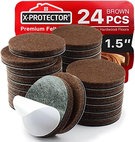 16 Heavy-Duty Felt Furniture Pads 2” 1/4” Thick X-Protector Round Felt Pads | for Furniture Feet - The Best Felt Floor Protectors for Furniture to Prevent Scratches. Protect Your Hard Floor! (Brown)