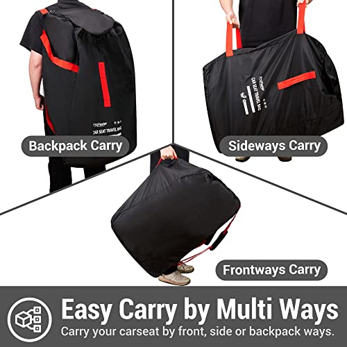 Car Seat Travel Bag Backpack for Air Travel - Karfast Universal Infant Carseat Gate Check Bag Cover for Airplane, Foldable with Pouch, Black