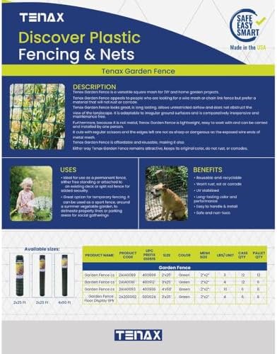 Tenax Home Fence - Green Plastic Garden Fence, Lightweight, Durable - 36 in x 300 in - Polyethylene