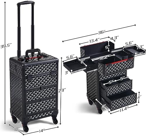 Yaheetech Rolling Makeup Train Case with 2 Drawers Nail Cart Beauty Trolley