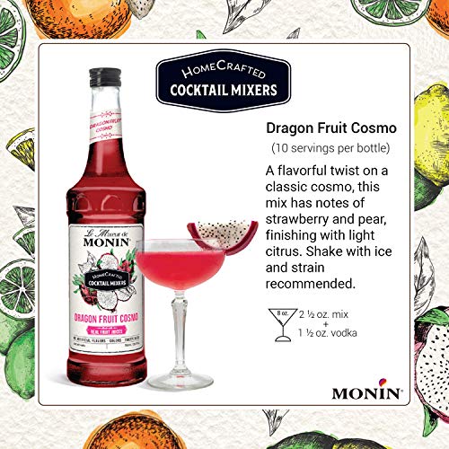Monin - HomeCrafted Dragon Fruit Cosmo Cocktail Mix, Ready-to-Use Drink Mixer, Strawberry & Pear Blend, Made with Natural Flavors & Real Fruit Juice