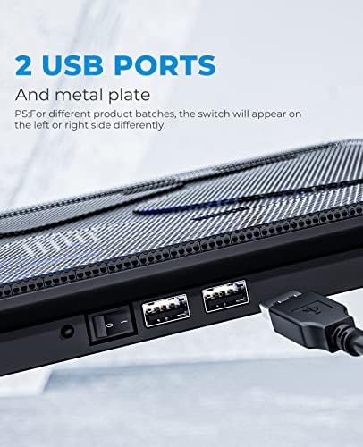 havit HV-F2056 15.6"-17" Laptop Cooler Cooling Pad - Slim Portable USB Powered (3 Fans), Black/Blue | Three quiet USB-powered fans circulate air below the laptop, two height settings improve viewing and typing comfort